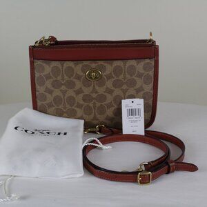 COACH Slim Turnlock Crossbody (Style #C6661) in Brass/Tan/Rust.